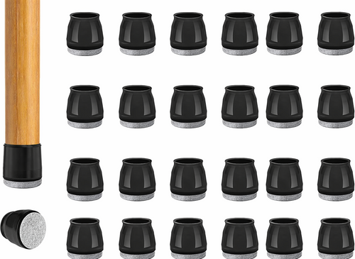 24pk BLACK Silicone Chair Leg Protector/Gray Felt Bottom, Anti-Noise+Scratch 11z