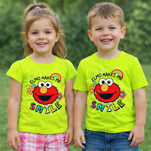 4T Sesame Street Girls Elmo Makes Me Smile- Short Sleeve T-Shirt - Green NWT 11z