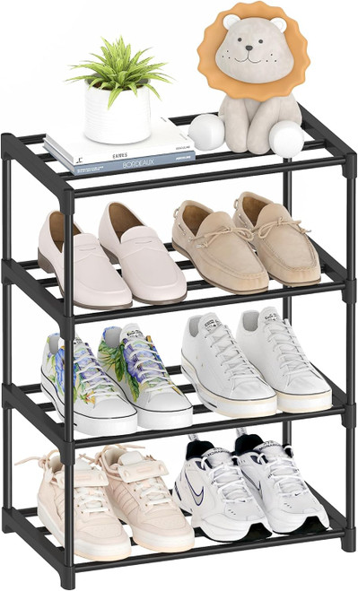4 Tier Shoe Rack Storage Organizer MultiFunctional Shelf Portable Home/Black 15z