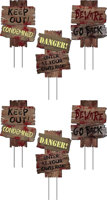 6-pk 17x13"JUMBO Halloween Decorations Outdoor Beware Yard Signs w/Stakes 15z