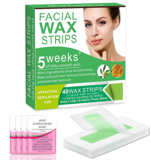 Facial Wax Strips for Women - 5wks Supply, 20 Double-Sided Strips (40 Uses) 11z