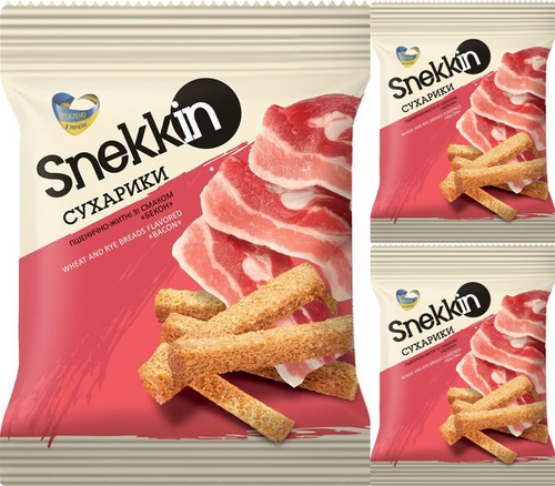 3pk SNEKKIN BACON Wheat Rye Breads Crackers Suhariki 3.88oz (110g) UKRAINE 14z