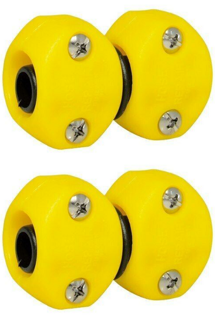 2pk Yellow Plastic Hose Mender; Fits 5/8" or 3/4" Hoses - Fix your leaky hose!