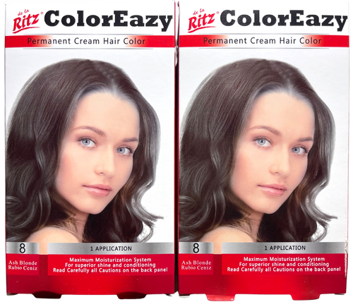 2pk #8 Ash Blonde ColorEazy Women's Permanent Cream Hair Color Kit -Color Easy