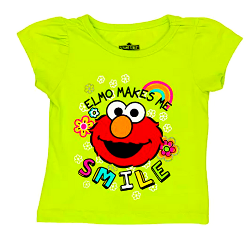 Sesame Street Girls Elmo Makes Me Smile -  Short Sleeve Tee Shirt - Green NWT