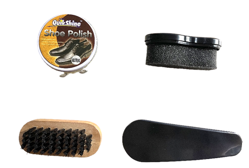 QuikShine Neutral Shoe Polish Kit w/Zippered Case, Brush+Applicator, ShoeHorn 9z