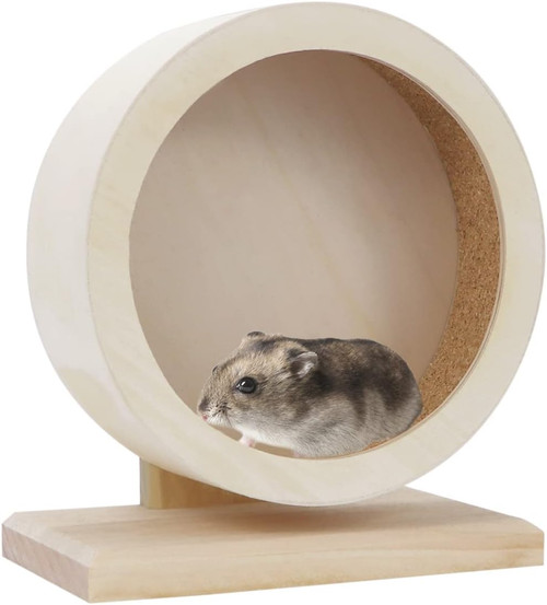 Small Pets Exercise Wheel Hamster WOODEN Mute Running Spinner Wheel Play Toy 16z