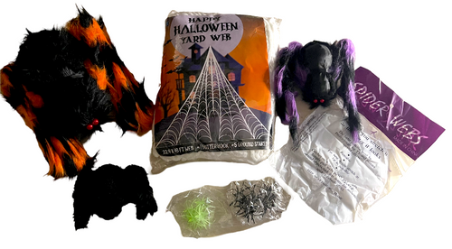 Halloween Spider Webs COMBO pack/ MUST SEE - 2 Webs, LotsSpiders, GutterHook 17z