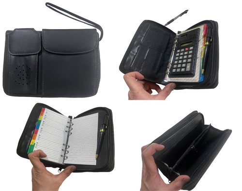 Executive Leatherette Personal Organizer - Lots of Pockets and Zippers / 19z