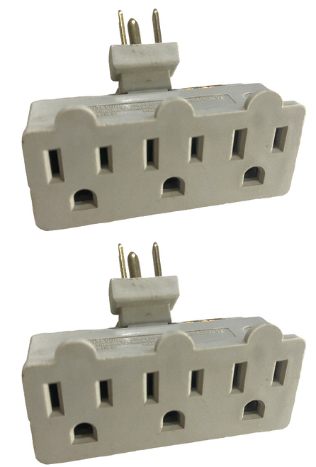2pk 3-Outlet AC Power GROUNDED Swivel Light Wall Tap Adapter UL Listed Ivory/10z