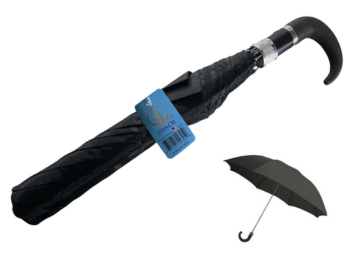 Executive Automatic Folding 42" Black Umbrella - Push Button - Curved Handle 17z