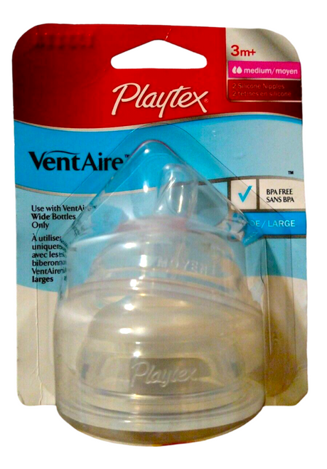 2pk Playtex VentAire BPA-FREE WIDE/LARGE/ 3m+ Medium Flow WIDE Bottle Nipples 9z