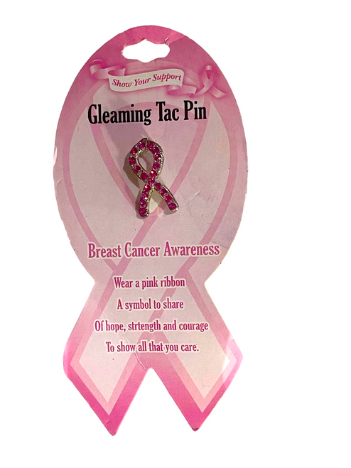 Gleaming Breast Cancer Awareness Symbol Ribbon Tac Pin Pink Crystals NEW! / 10z