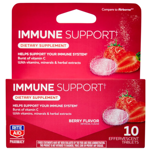 RiteAid Pharmacy 10 Effervescent Tablets Immune Support Berry Flavor exp 1/25 9z