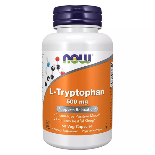 60 Veg Capsules NOW FOODS L-Tryptophan 500mg Supports Positive Mood exp 4/25 13z