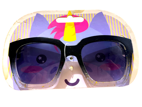 Foster Grant Black Sunglasses w/Glitter Kids PUFFY - 100% UVA/UVB Protect 9z