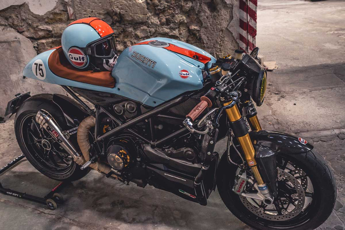 Modern Sport bikes street fighter or cafe racer Turning an