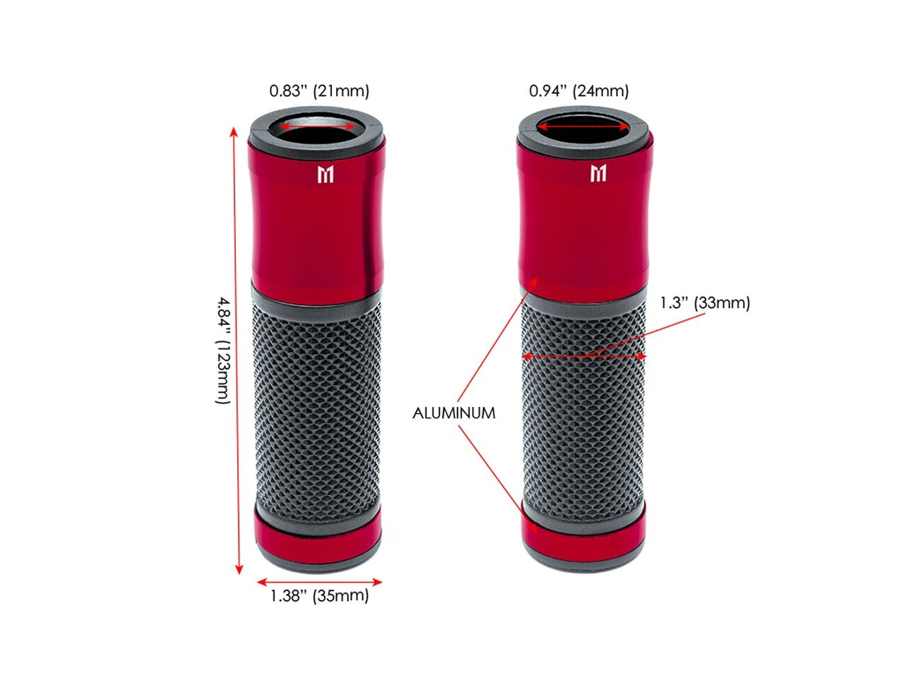 Retro Red Anodized CNC Machined Aluminum / Rubber Hand Grips