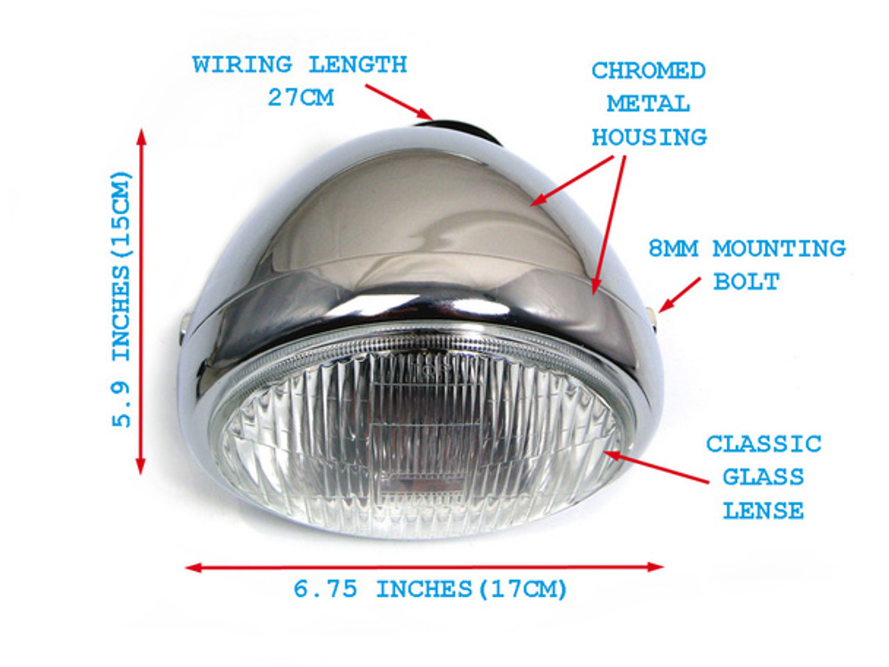 6.75 inch Chrome Motorcycle Headlight | 6