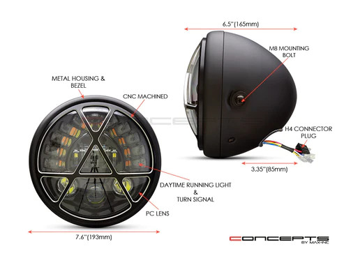 7 inch Motorcycle Headlight LED | Dark Delta | Aluminum Housing