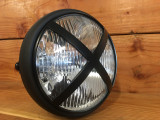 Cafe Racer headlight spotlight- 7 Inch Motorcycle Headlight w/brackets Kit | Billet X Guard | H4 Halogen | Metal Bucket