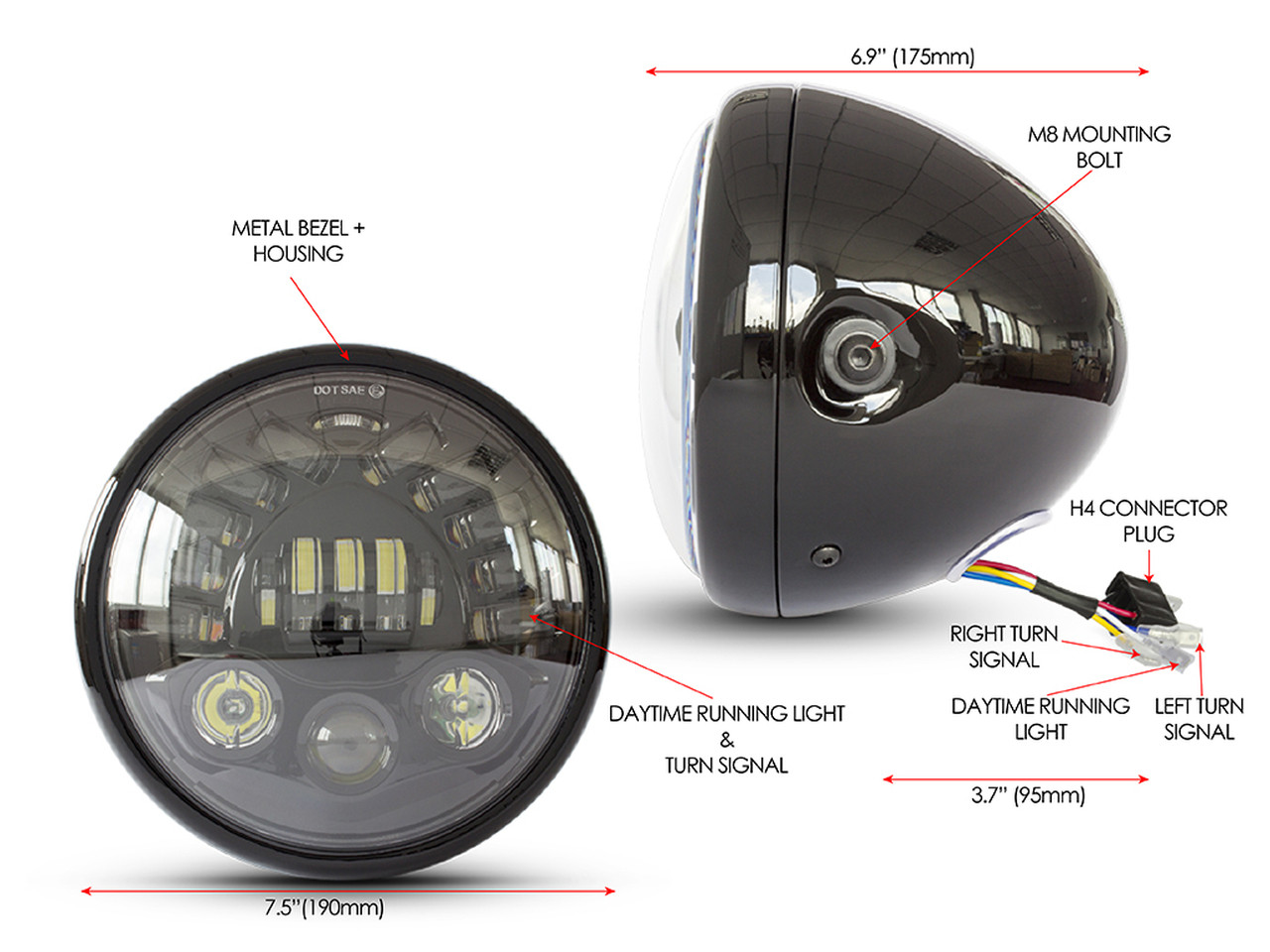 LED Motorcycle Headlight w/ Integrated Turn Signal Hi test