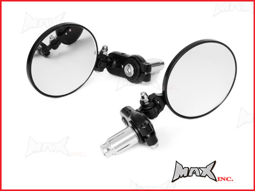 PAIR OF BLACK ROUND FOLDING BAR END MIRRORS