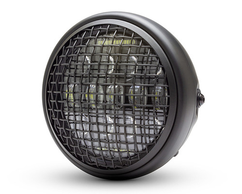 Motorcycle Headlight  7" Black Multi Projector LED Mesh Grill - 12v / 75w