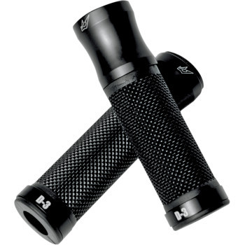 Oval Cut Black Aluminum | Rubber Hand Grips - 7/8" (22mm) | Motorcycle grips