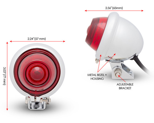Chrome Motorcycle  LED Stop |  Tail Light | Brake Light | Red Lens
