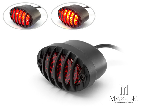Matte Black Metal Grilled Oval LED Stop / Tail Light - Red Lens Matte Black Metal Grilled Oval LED Stop / Tail Light - Red Lens