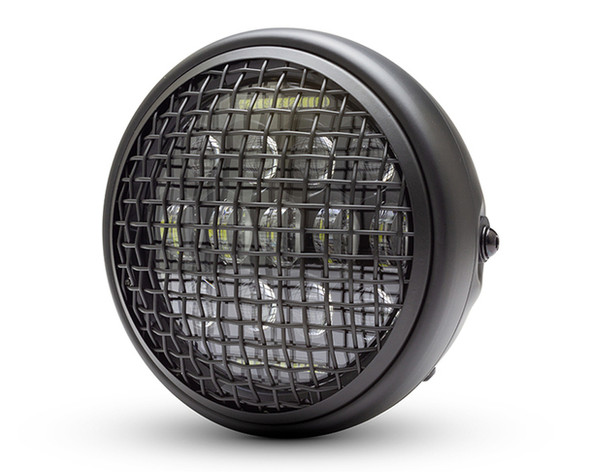 Motorcycle Headlight | 7" Black Multi Projector LED |Mesh Grill - 12v / 75w Motorcycle Headlight | 7" Black Multi Projector LED |Mesh Grill - 12v / 75w