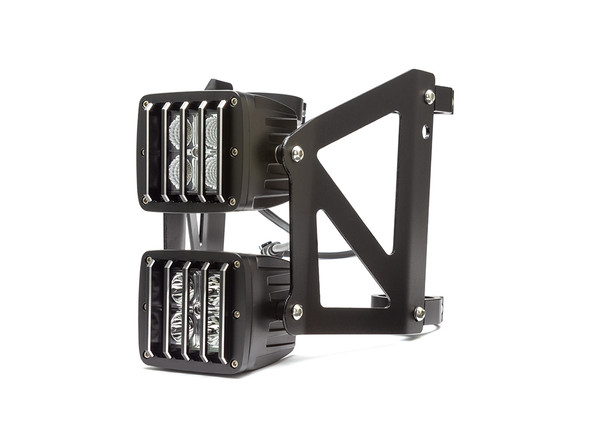 Motorcycle  Black Vent Grill Cube Dual Stacked LED Headlight Combo  - Available Fork Clamp Sizes 32mm To 59mm