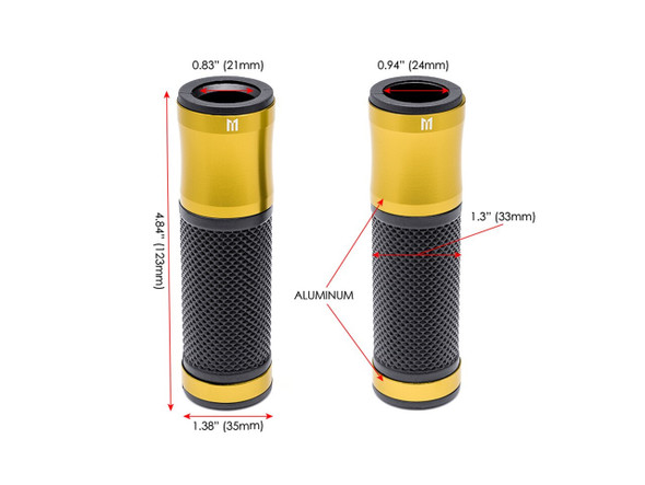 Retro Gold Anodized CNC Machined Aluminum / Rubber Hand Grips - 7/8" (22mm)
