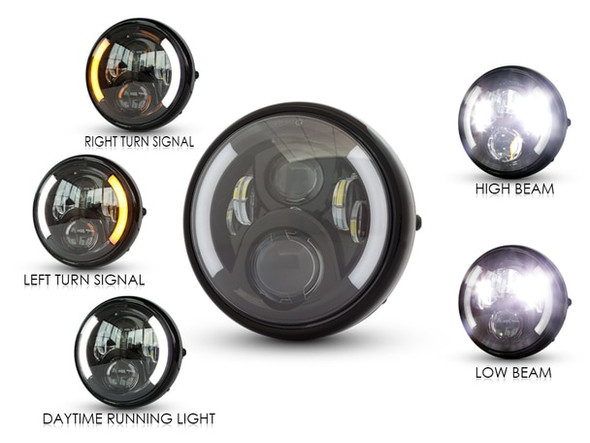7" LED Projector Headlight Lens | Integrated turn Signal | Motorcycle 7" LED Projector Headlight Lens | Integrated turn Signal | Motorcycle