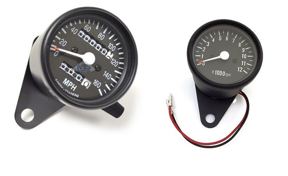 Motorcycle Speedometer / Tachometer Cluster Kit  black mini 2.5 dia.