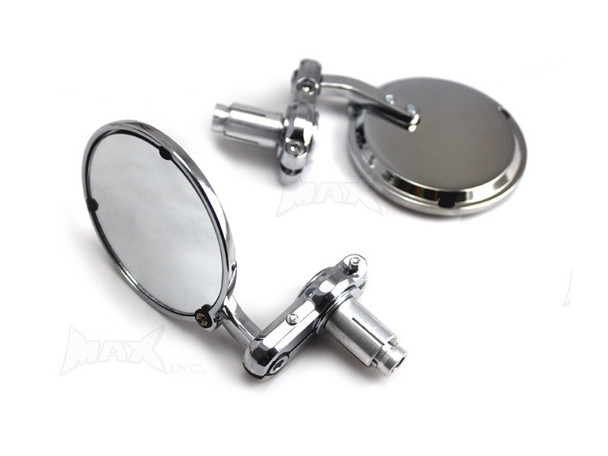 Chrome Round Bar End Motorcycle Mirrors | Sportbike Mirrors | Dual-Sport | Cafe Racer