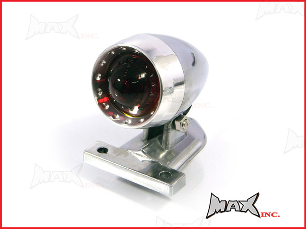 Motorcycle Polished Aluminium Bullet LED Stop / Tail Light - Red Lense