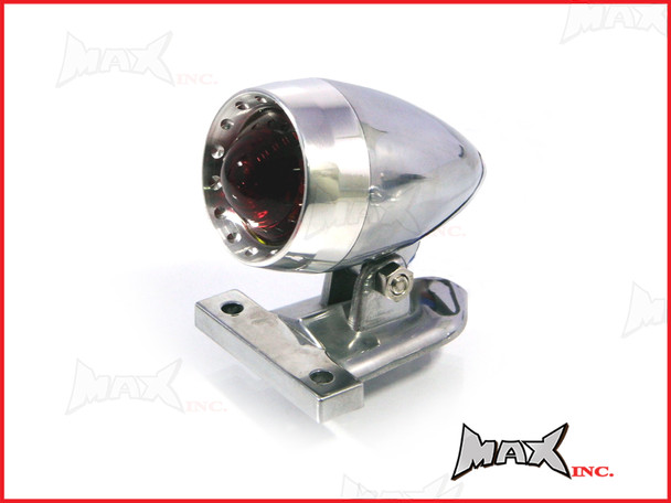 Motorcycle Polished Aluminium Bullet LED Stop / Tail Light - Red Lense