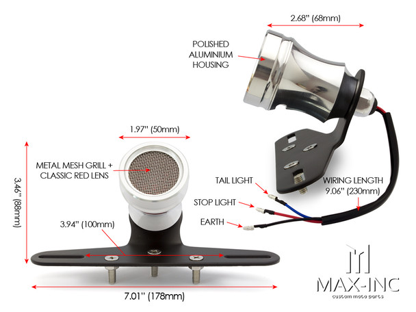 Motorcycle Polished Alloy Mesh Grill LED Stop / Tail Light Motorcycle Polished Alloy Mesh Grill LED Stop / Tail Light