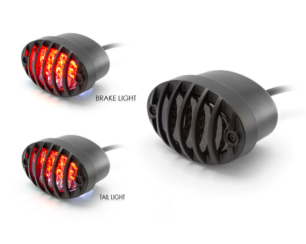 Matte Black Metal Grilled Oval LED Stop / Tail Light - Smoked Lens