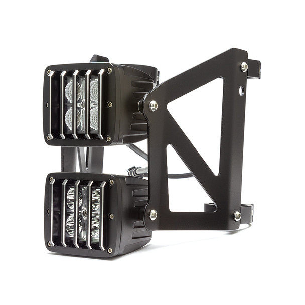 Motorcycle  Black Vent Grill Cube Dual Stacked LED Headlight Combo  - Available Fork Clamp Sizes 32mm To 59mm