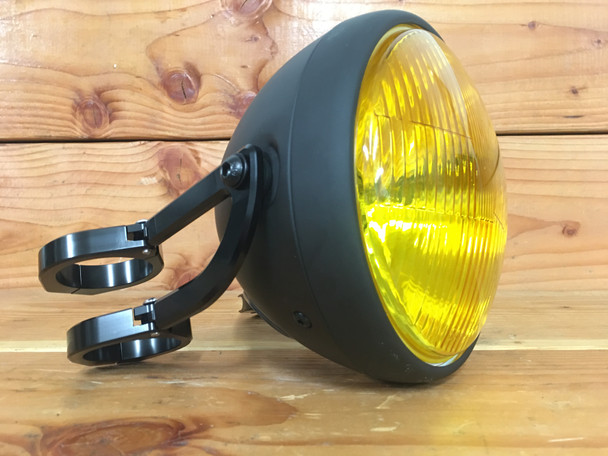 7 inch Motorcycle Headlight w/bracket | H4 Yellow - Clear Lens | All Metal Bucket