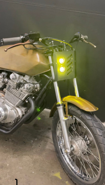 Motorcycle Headlight Super Hooligans | LED Projector "Omega" Mini Headlight Mask | Supermoto |
low