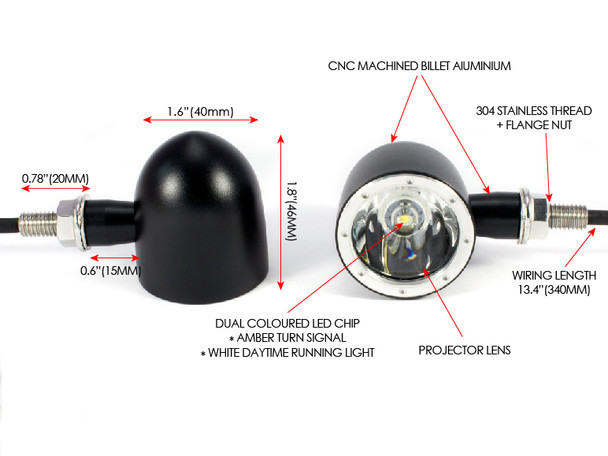 Motorcycle Black + Alum Bezel CNC Machined Billet Alum Classic Integrated LED Turn Signals + Daytime Running Lights