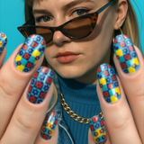 MUKA, letsmuka, Soft Anatomic Nails, Nail friendly manicure, Forget-Me-Yes, flowers, flower, flora, nature, simple, pattern, checkered, checkered pattern, blue, navy, navy blue, red, forget-me-not,