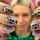 MUKA, letsmuka, Soft Anatomic Nails, Nail friendly manicure, Cow Therapy, rainbow, rainbows, spotty, spotted, cow print, cow, pink,black and white, clear, transparent,
