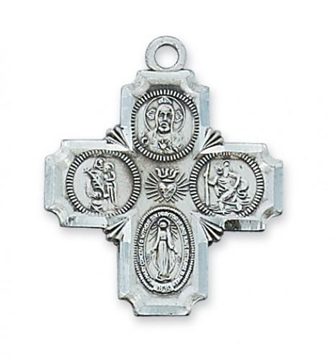 Four Way Catholic Saint Medal Sterling Silver