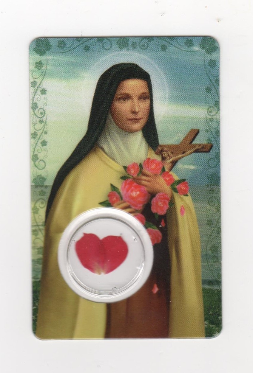 St Therese Holy Card with Rose Petal