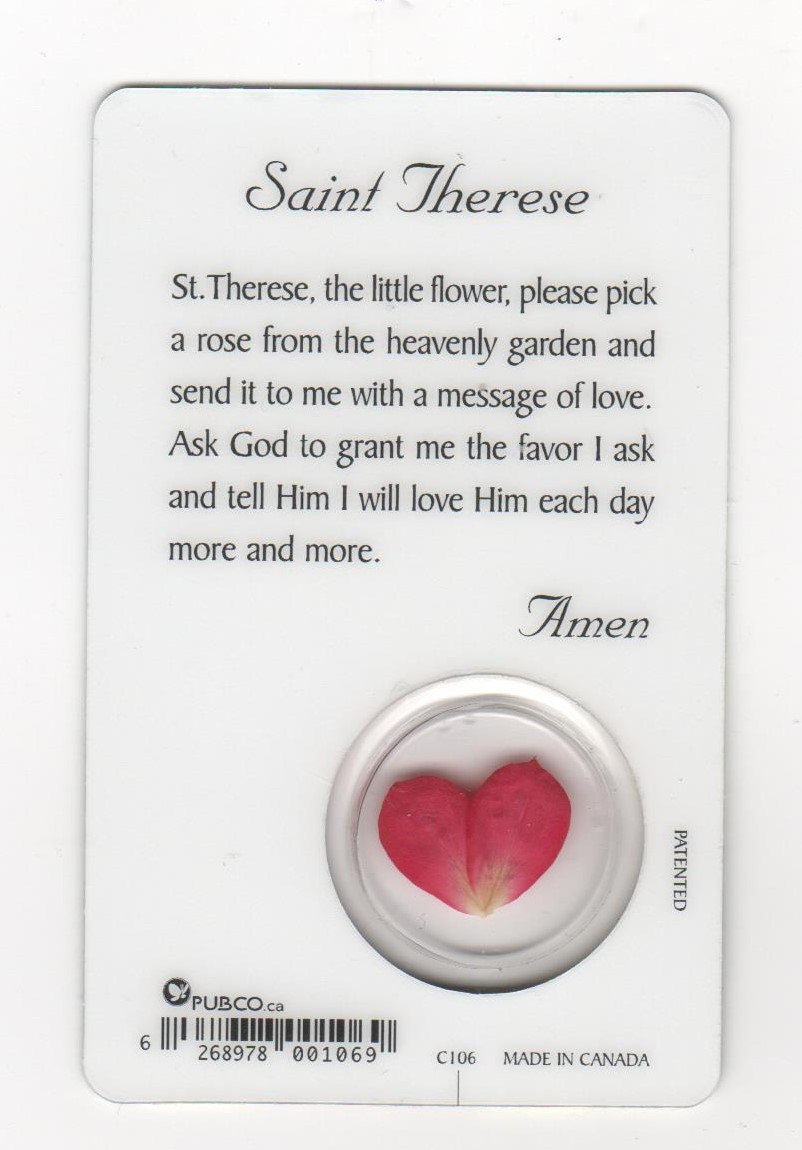 St Therese Holy Card with Rose Petal